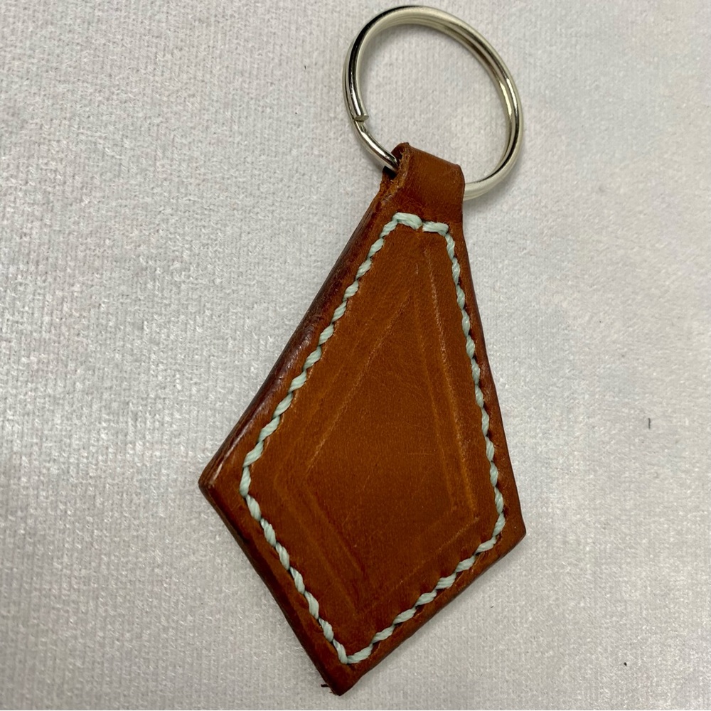 Leather-craft Drop-Diamond Key Chain - Brown